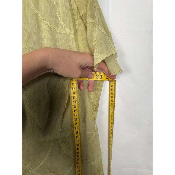 VTG KWoman Sheer Chiffon Blouse Light Olive Size 16W Fairy Grunge Flutter Sleeve - Picture 7 of 8